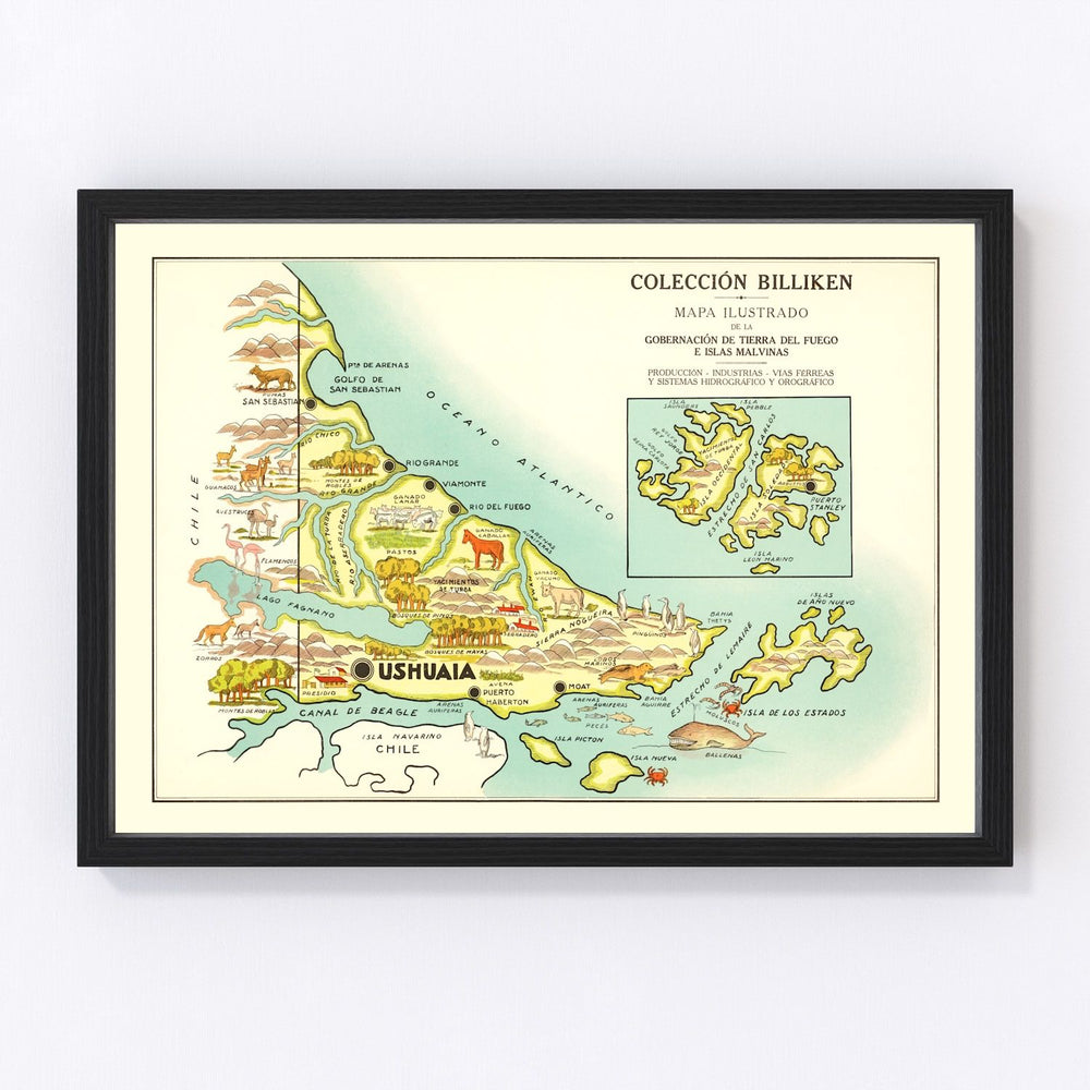 Tierra del Fuego Vintage Map 1933