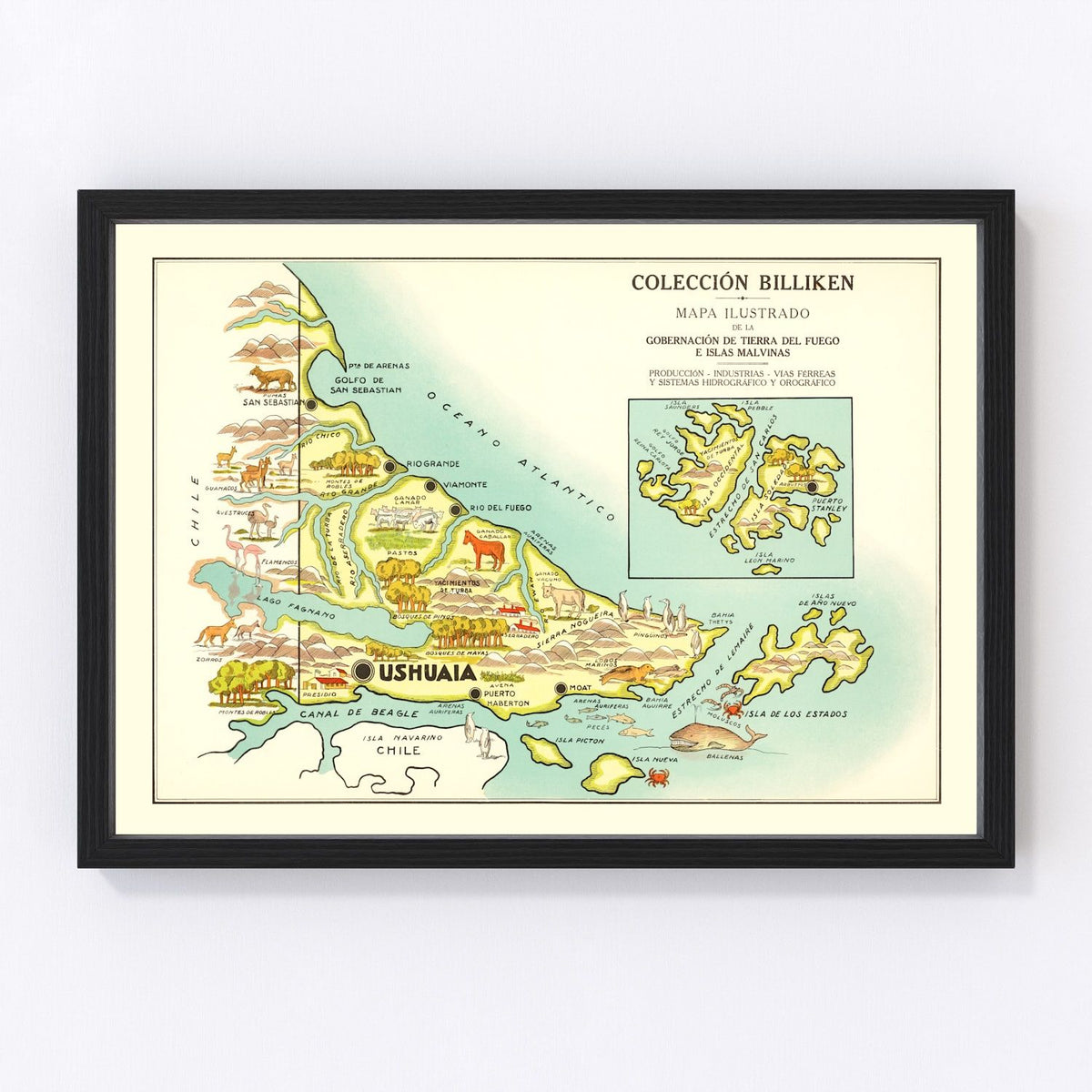 Tierra del Fuego Vintage Map 1933