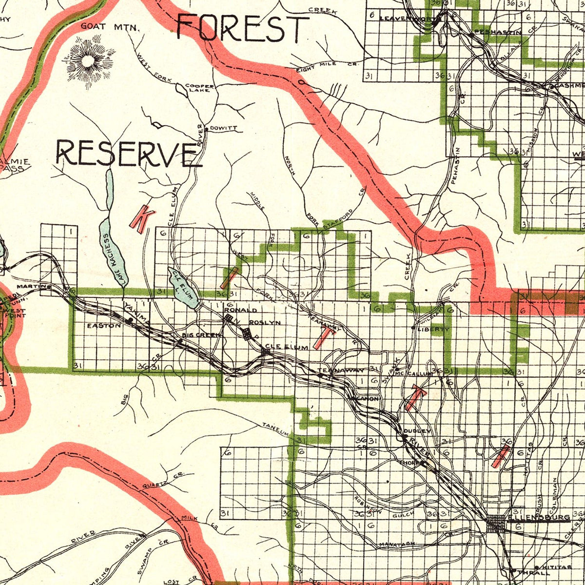 Restored historic details from the 1909 state map of County, Washington