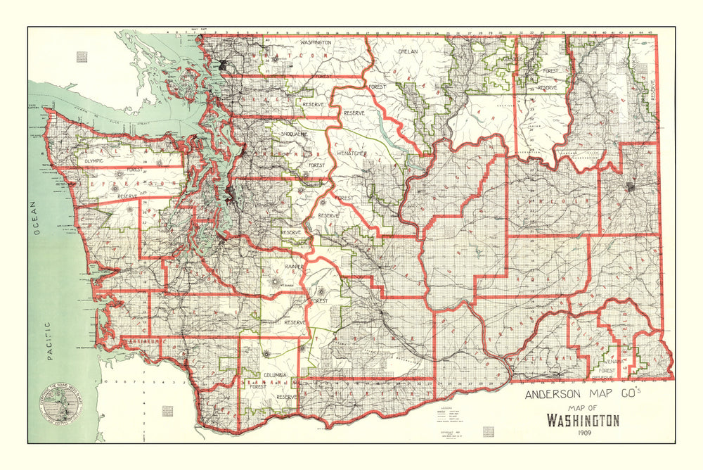 Vintage Map of Washington 1909 print style example