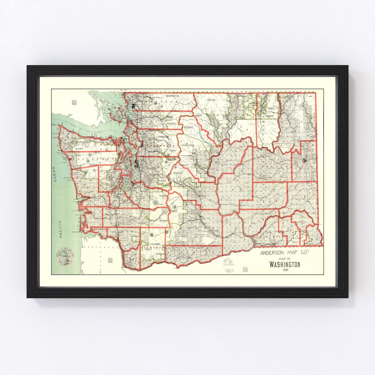 Washington Vintage Map 1909