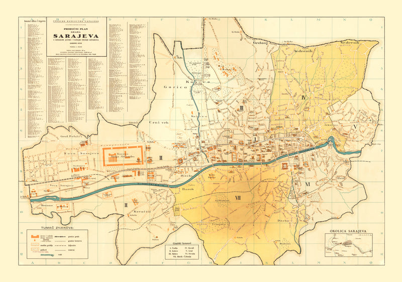 Size comparison using Vintage Map of Sarajevo, Bosnia 1932