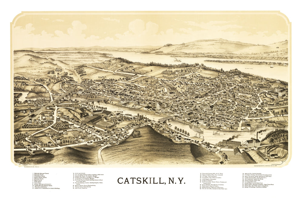 Vintage Map of Catskill, New York 1889 print style example