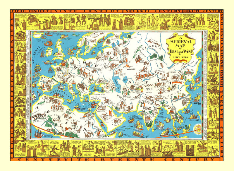 Size comparison using Vintage Medieval Map of East & West 1925