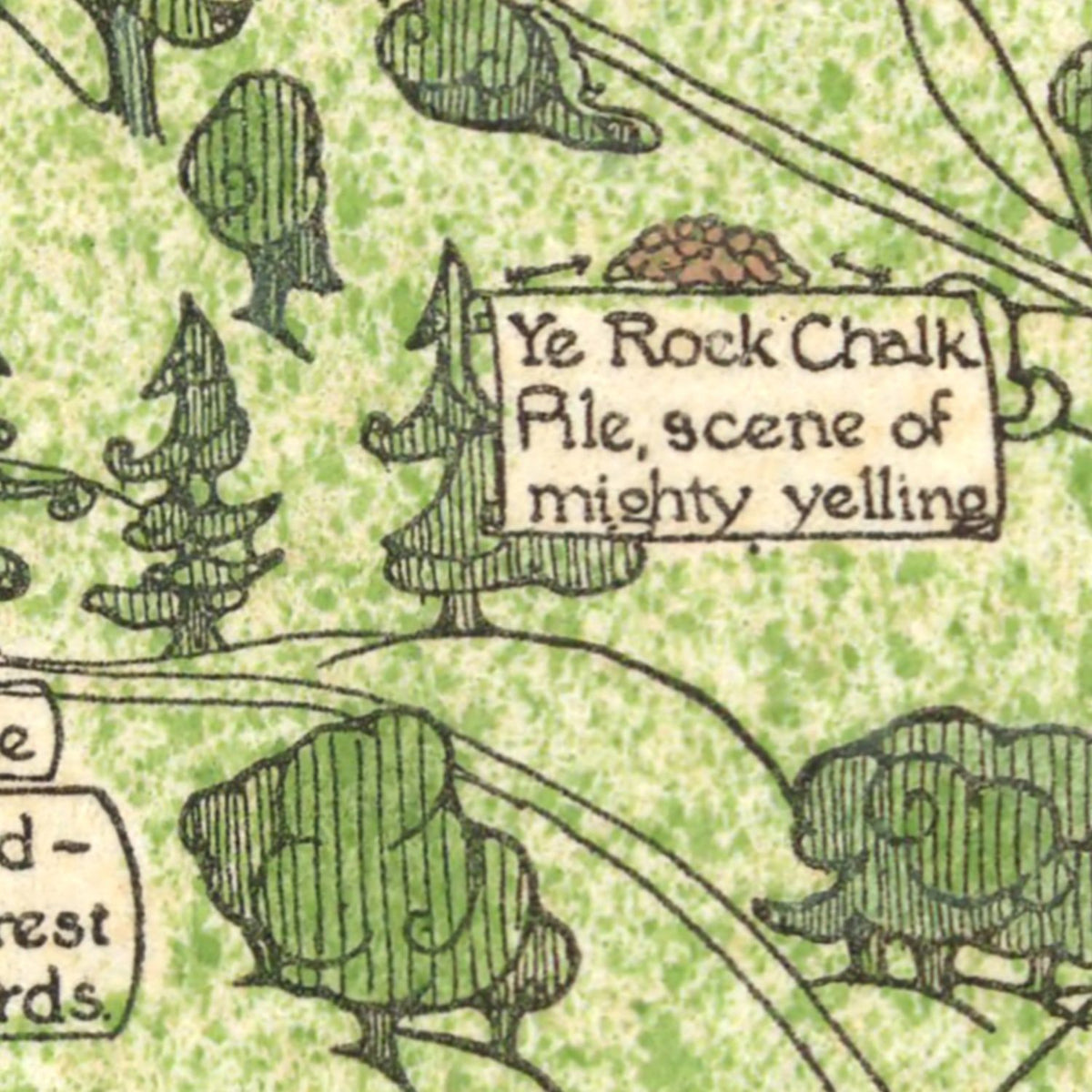Restored historic details from the 1926 university map of Lawrence, Kansas