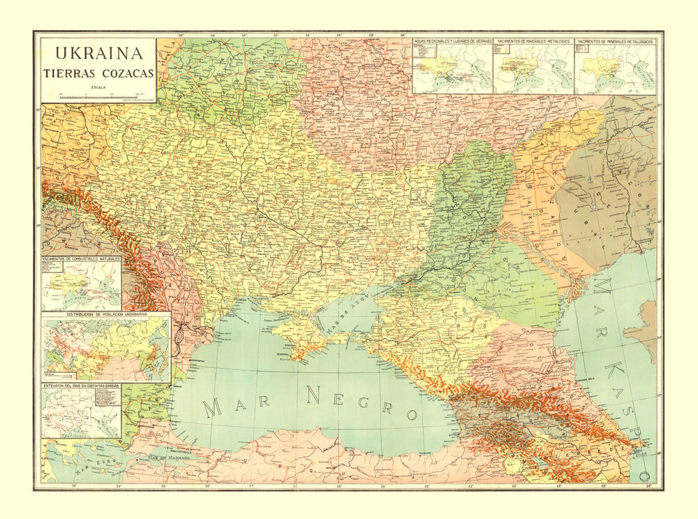 Vintage Map of Ukraine 1943 print style example