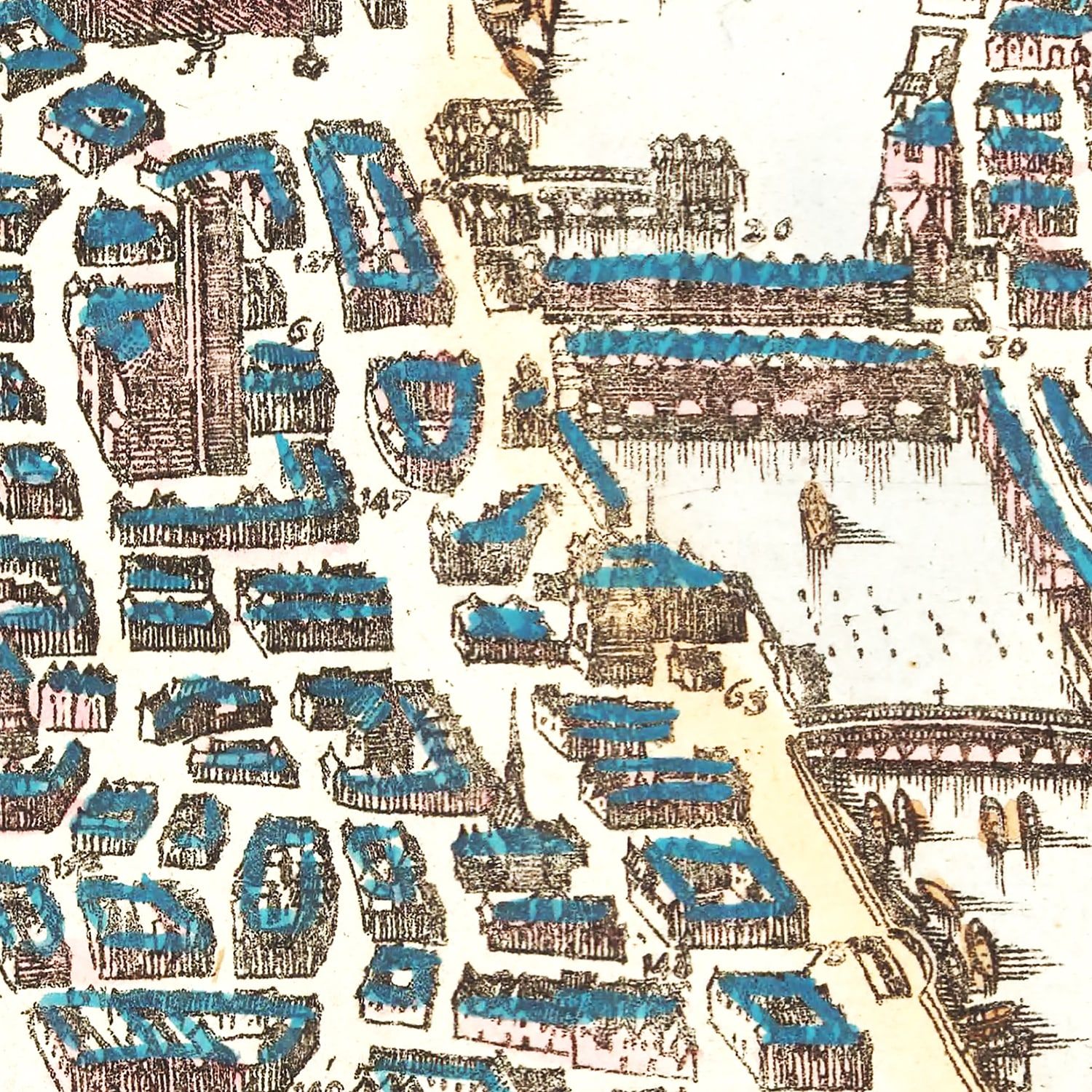 Restored historic details from the 1655 city map of Paris