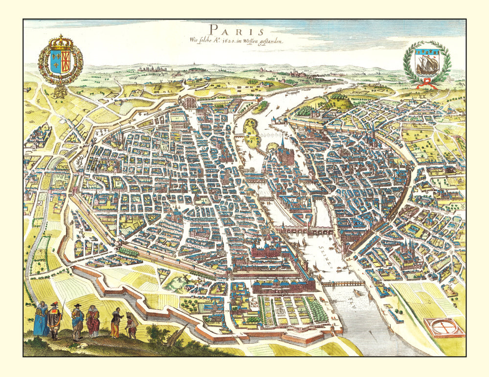 Vintage Map of Paris, France 1655 print style example