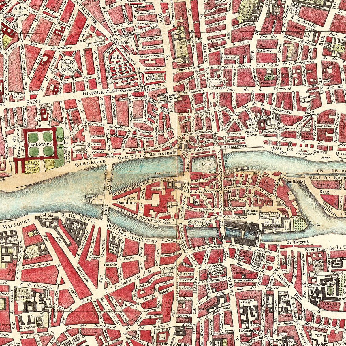 Restored historic details from the 1784 city map of Paris