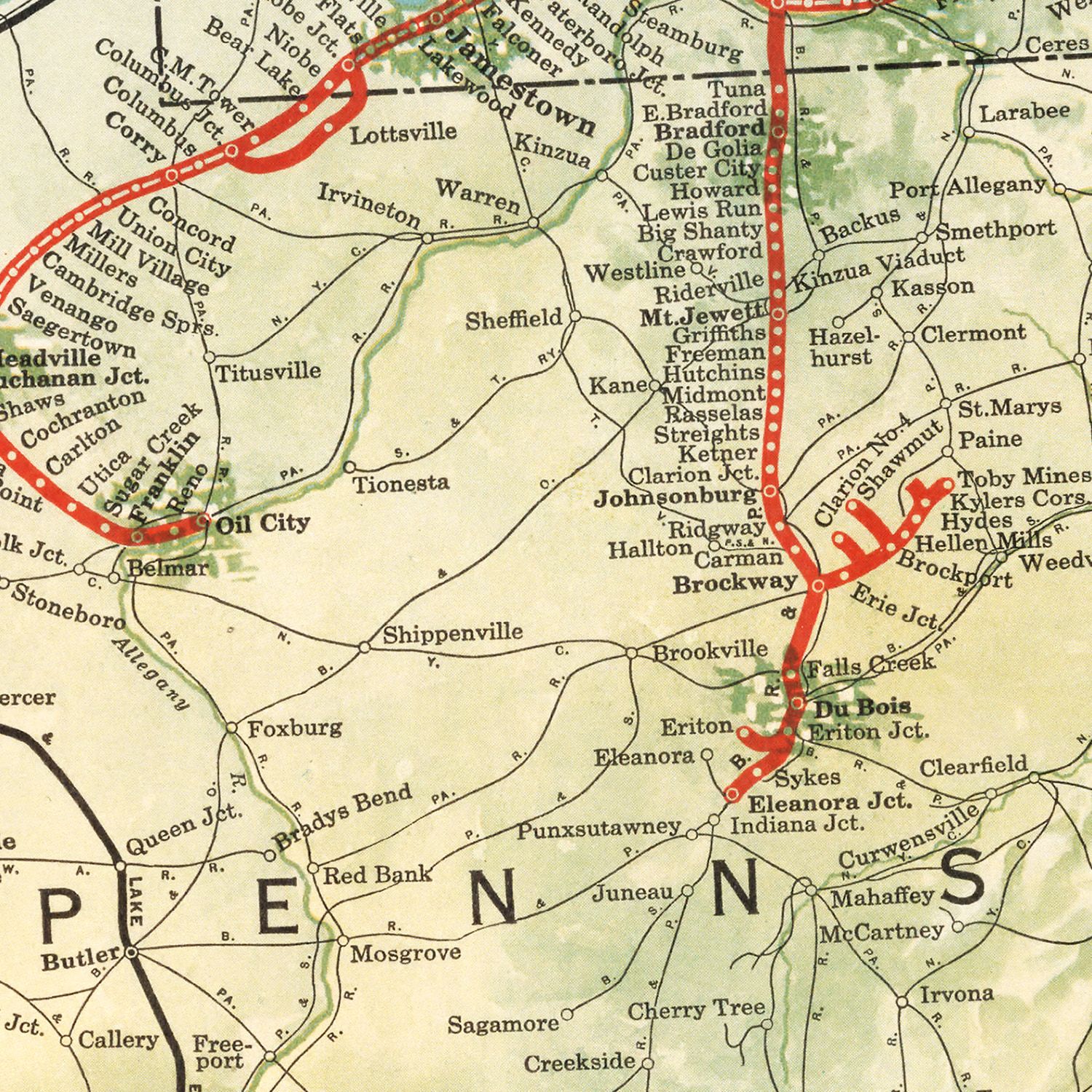 Restored historic details from the 1927 region map of County, New York