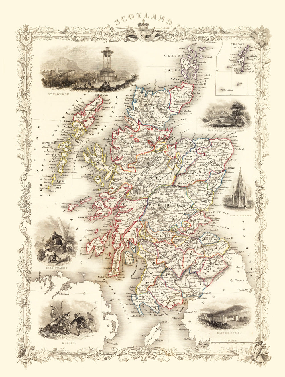 Vintage Map of Scotland 1851 print style example