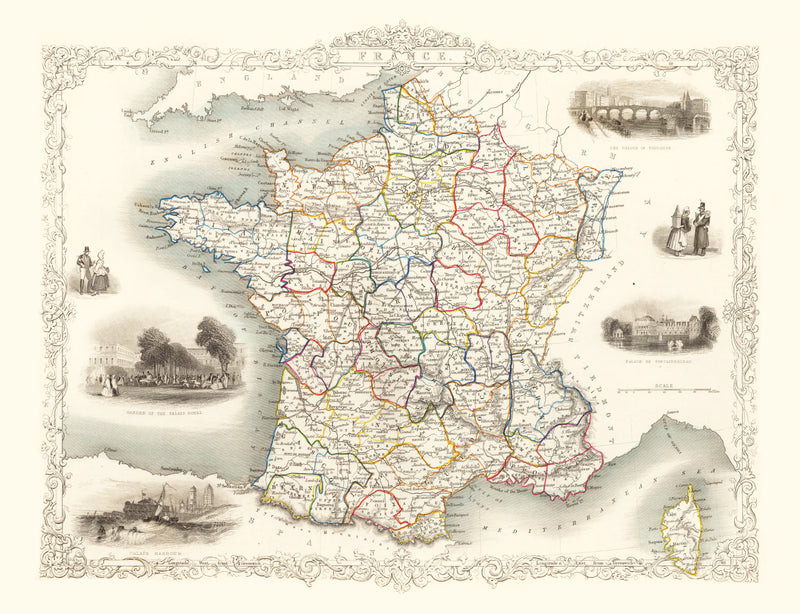 Size comparison using Vintage Map of France 1851