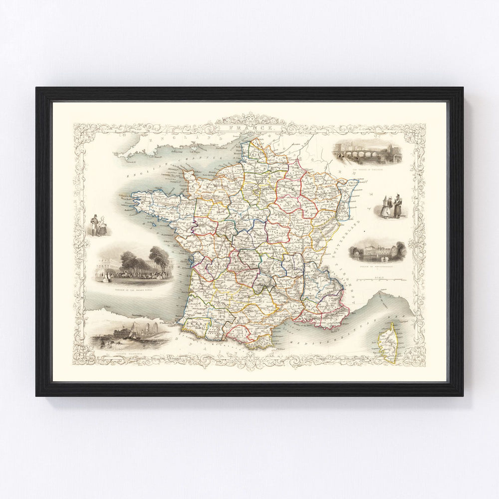 France Vintage Map 1851