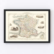 France Vintage Map 1851