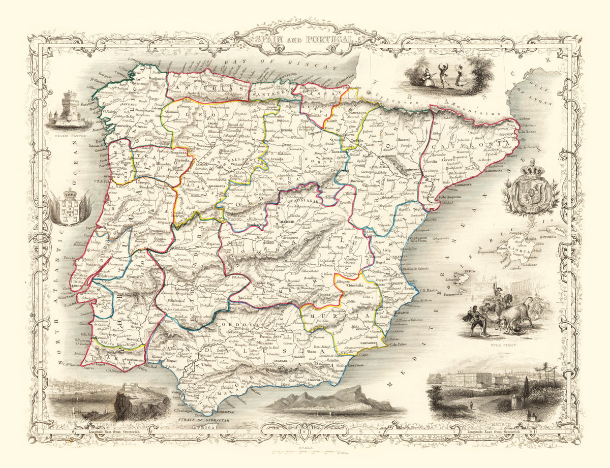 Preview of Vintage Map of Portugal & Spain 1851