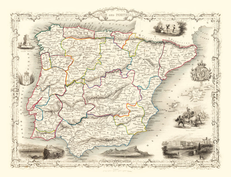 Size comparison using Vintage Map of Portugal & Spain 1851