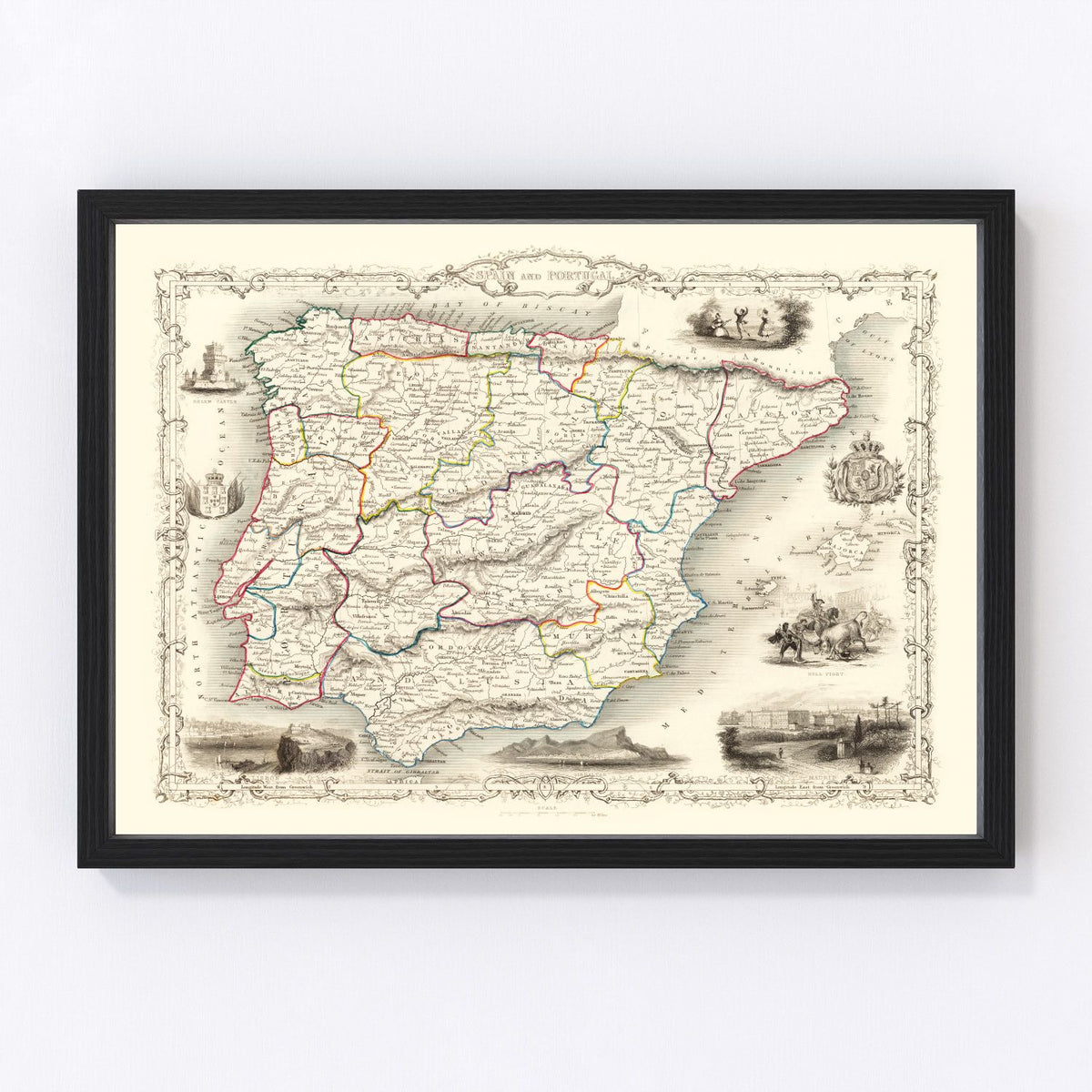 Portugal, Spain Vintage Map 1851