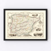 Portugal, Spain Vintage Map 1851