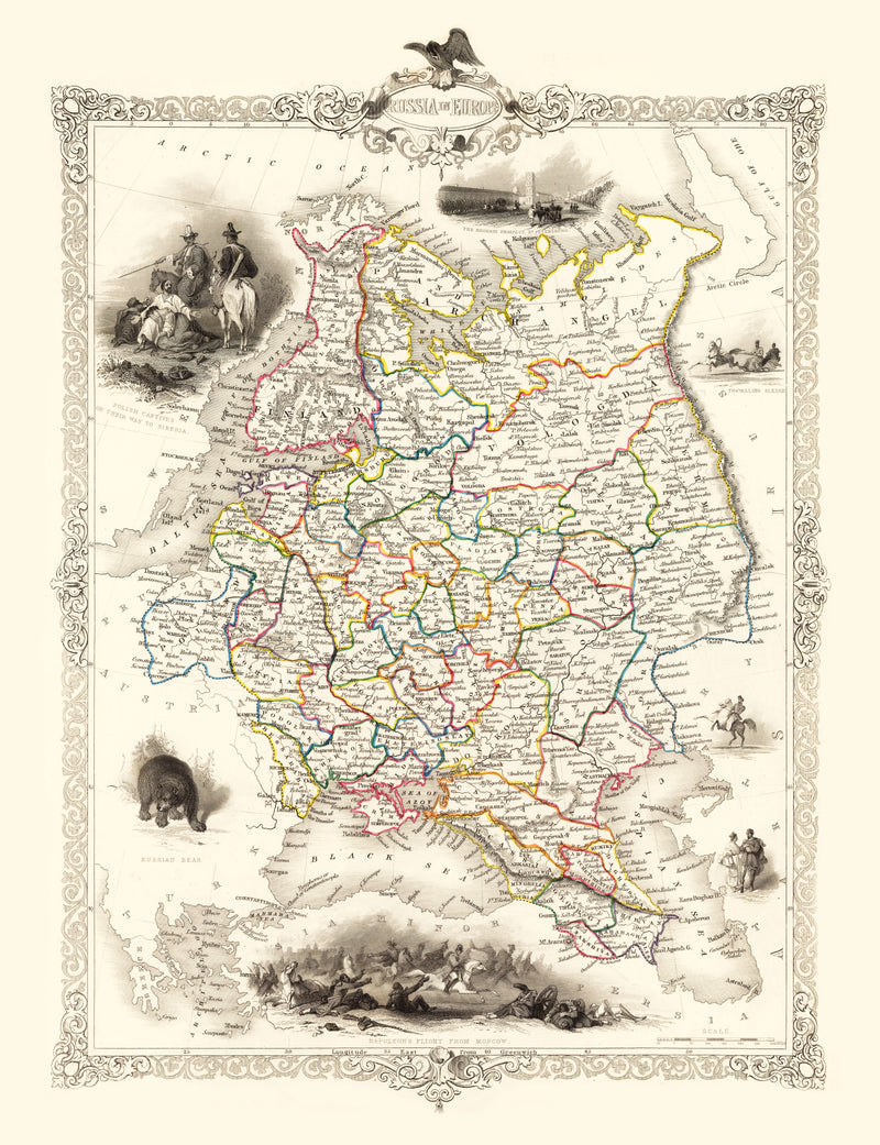 Size comparison using Vintage Map of Russia in Europe 1851