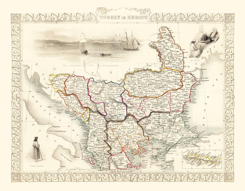 Size comparison using Vintage Map of Turkey in Europe 1851