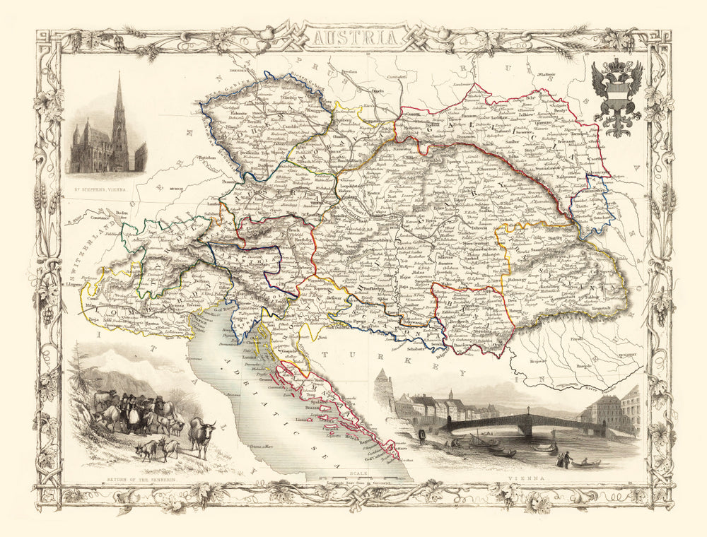 Vintage Map of Austria 1851 print style example