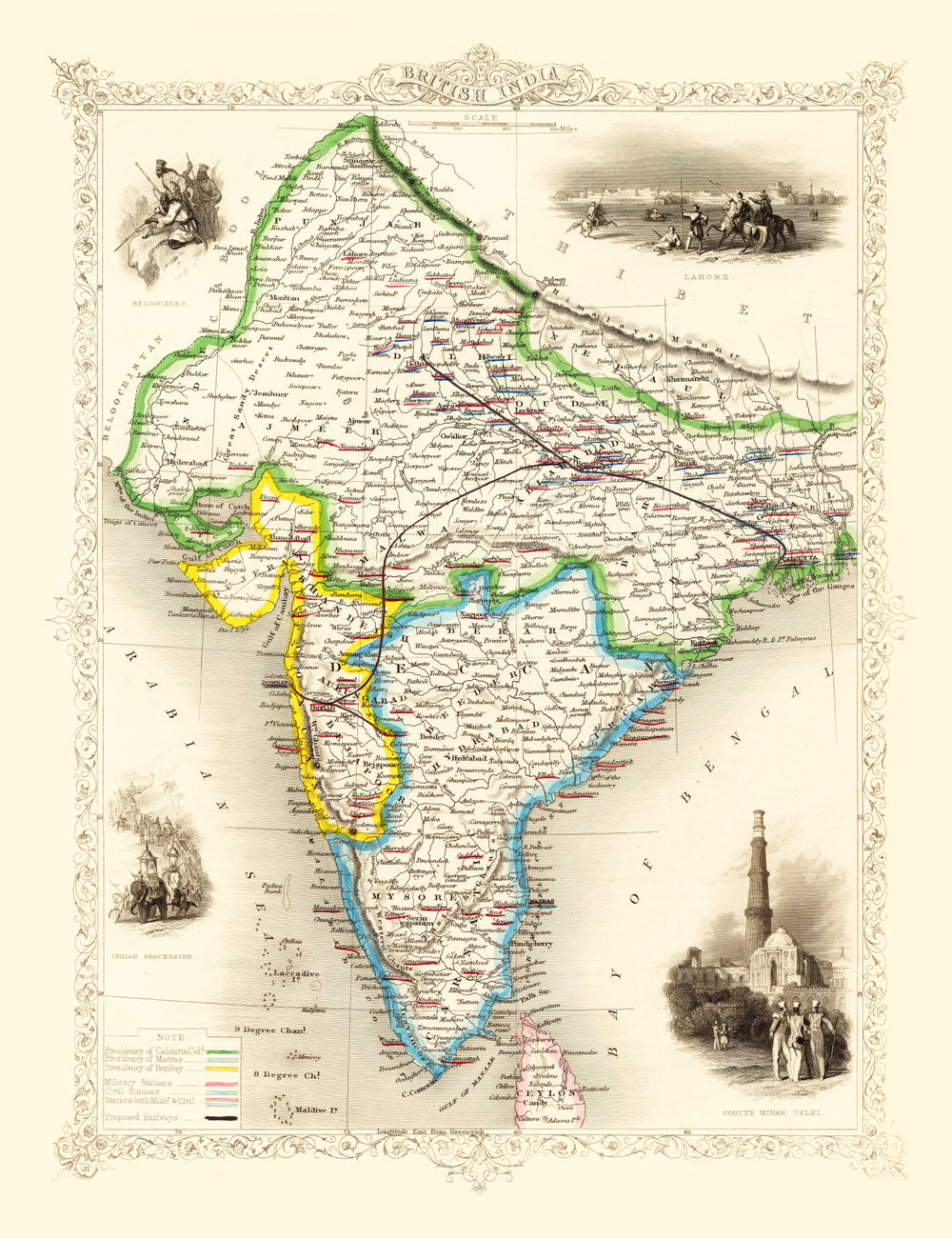 Vintage Map of British India 1851 print style example