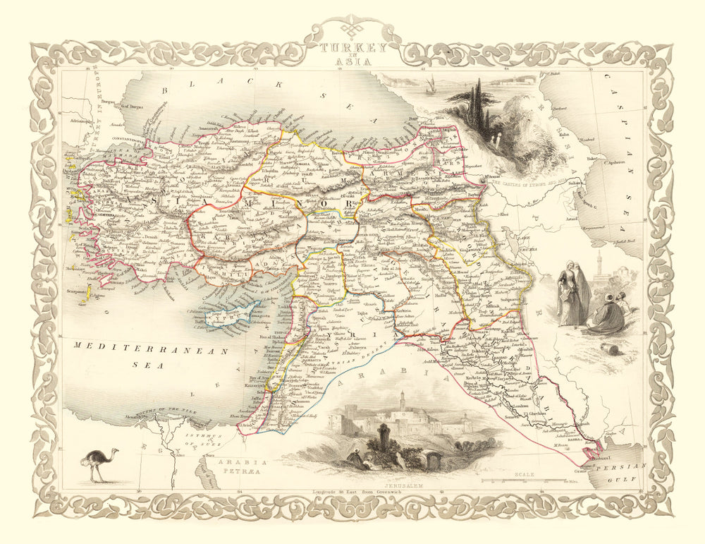 Vintage Map of Turkey in Asia 1851 print style example