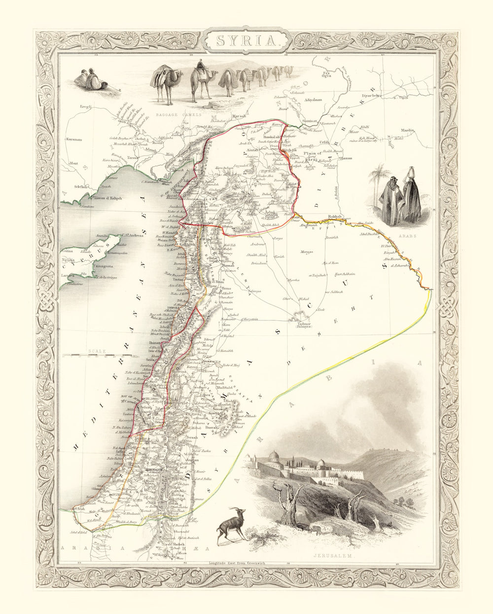 Vintage Map of Syria 1851 print style example