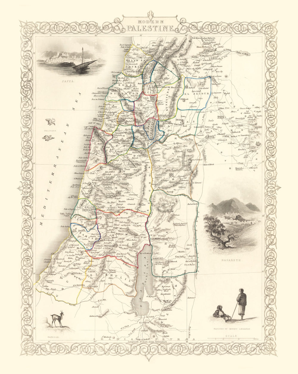 Vintage Map of Modern Palestine 1851 print style example