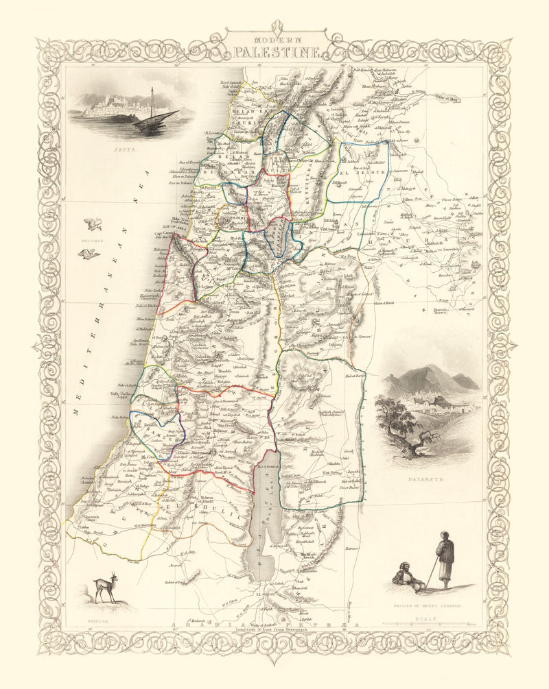 Size comparison using Vintage Map of Modern Palestine 1851