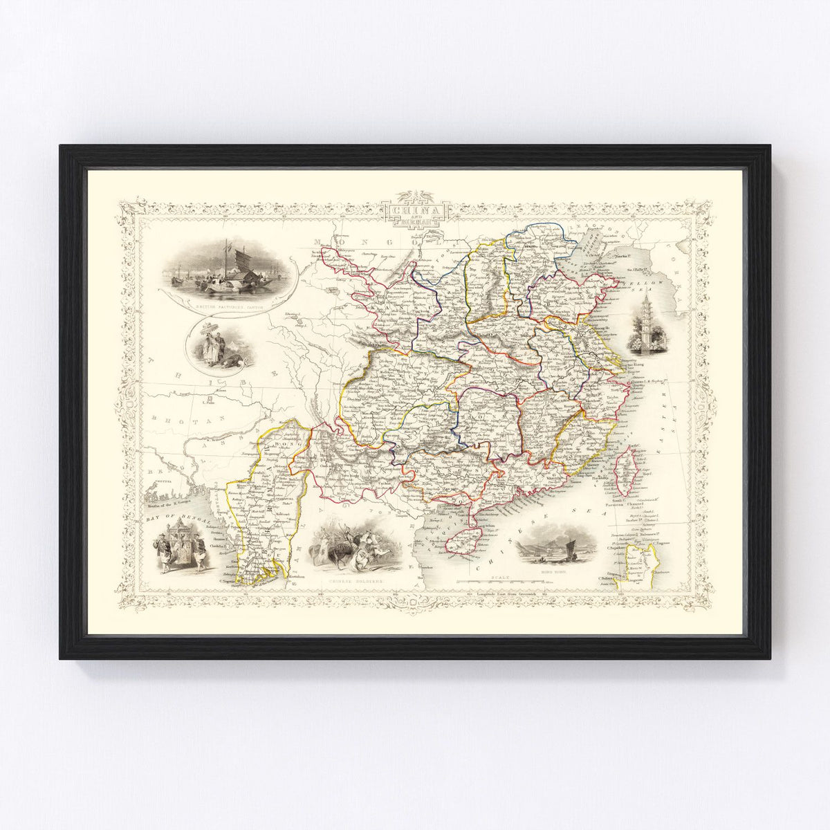 Burma, China Vintage Map 1851