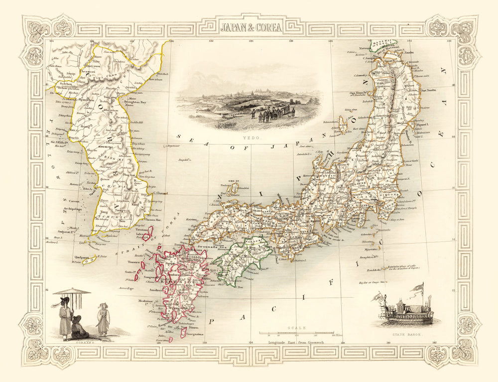 Vintage Map of Japan & Korea 1851 print style example