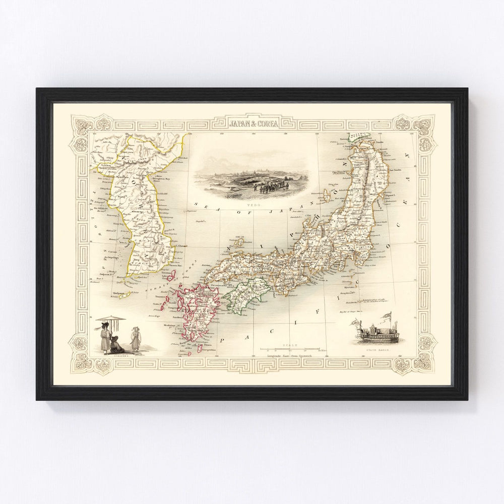 Japan, Korea Vintage Map 1851