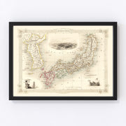 Japan, Korea Vintage Map 1851