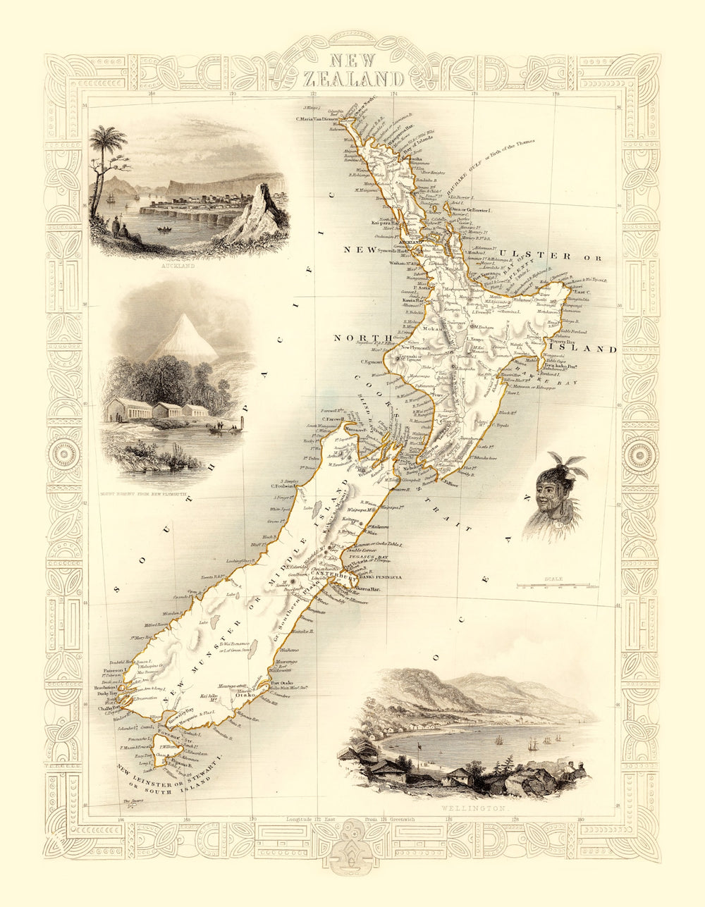 Vintage Map of New Zealand 1851 print style example