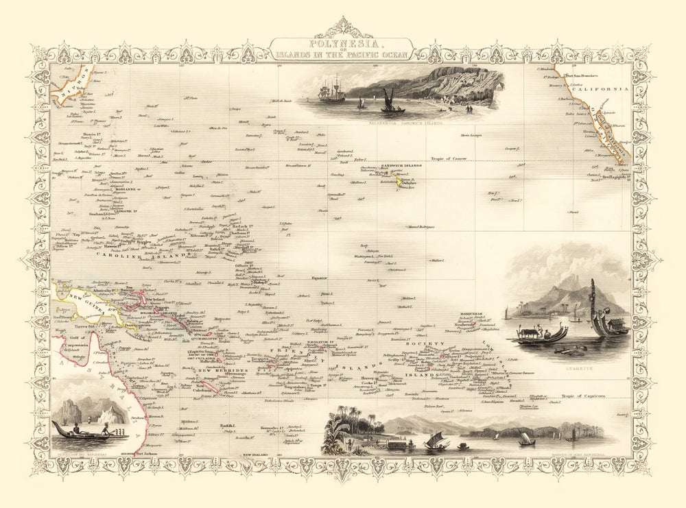 Vintage Map of Polynesia & Pacific Islands 1851 print style example