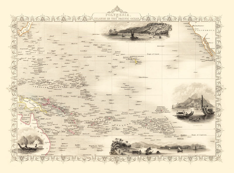 Size comparison using Vintage Map of Polynesia & Pacific Islands 1851