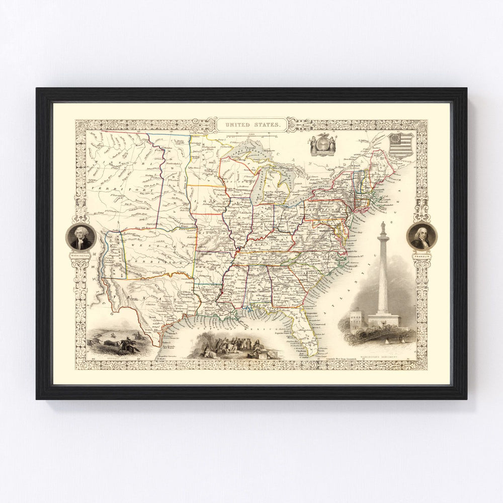United States Vintage Map 1851
