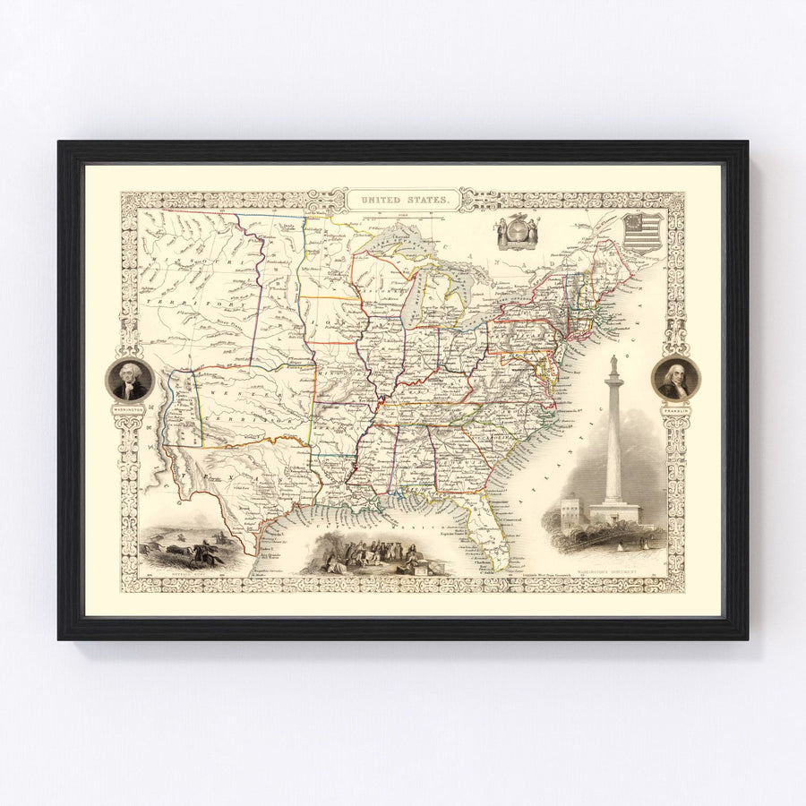 United States Vintage Map 1851