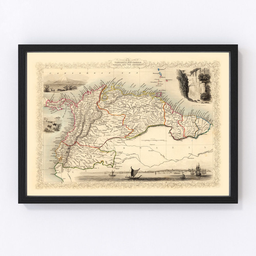 Venezuela, Ecuador Vintage Map 1851