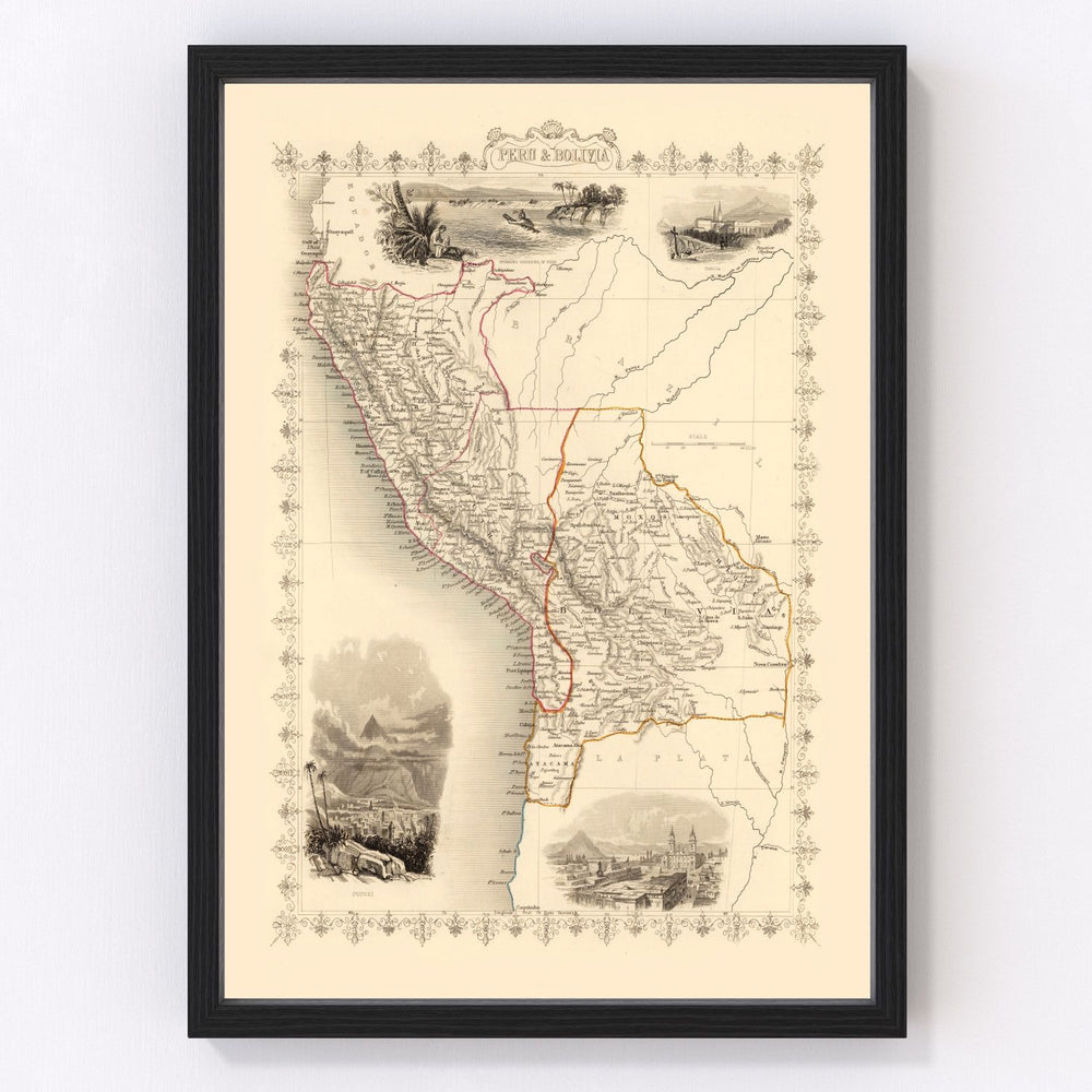 Peru, Bolivia Vintage Map 1851