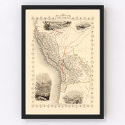 Peru, Bolivia Vintage Map 1851