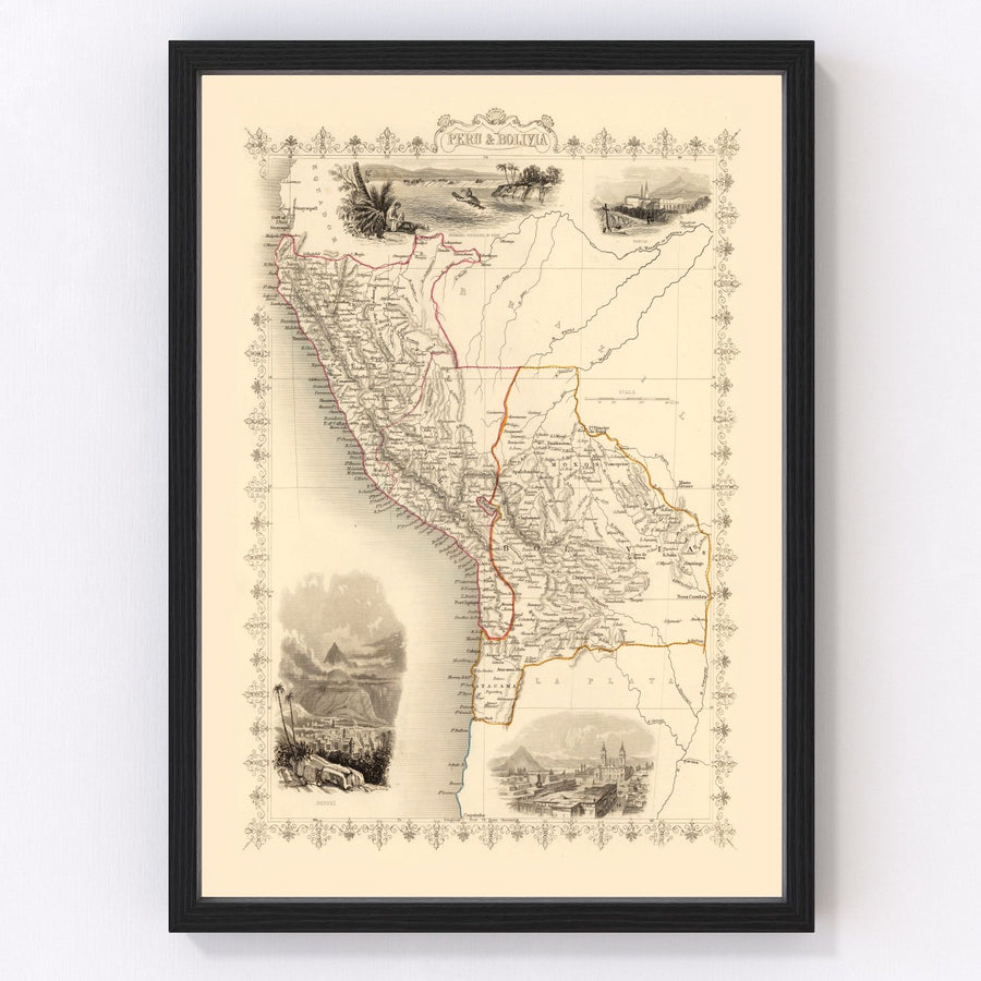 Peru, Bolivia Vintage Map 1851