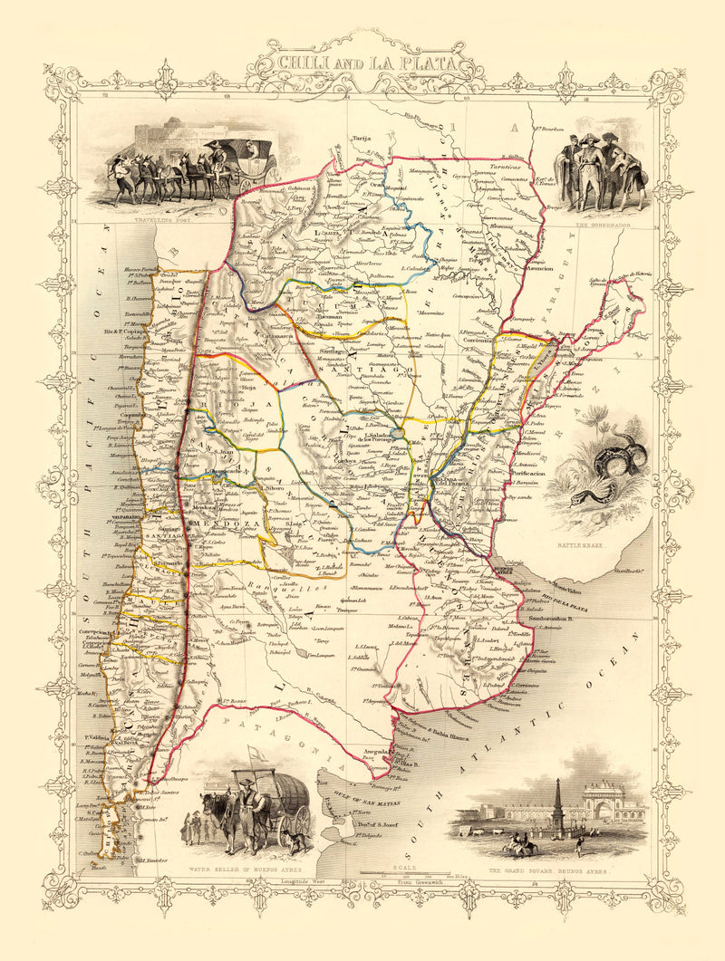 Size comparison using Vintage Map of Chile & La Plata 1851