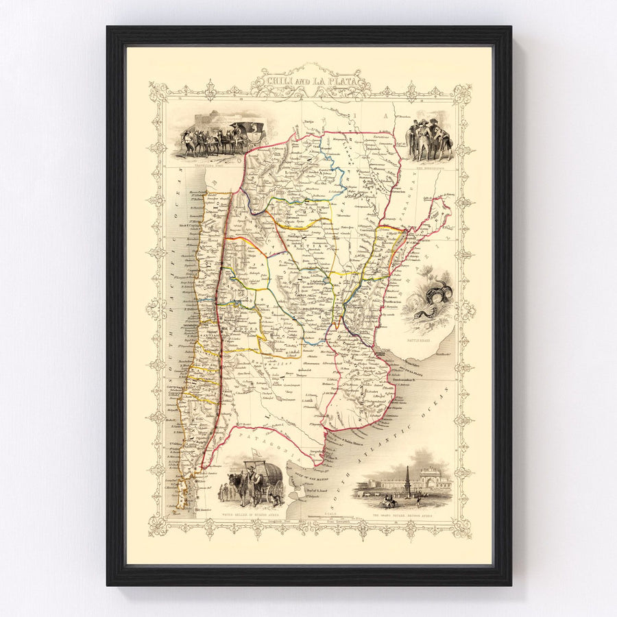 Chile, Argentina Vintage Map 1851