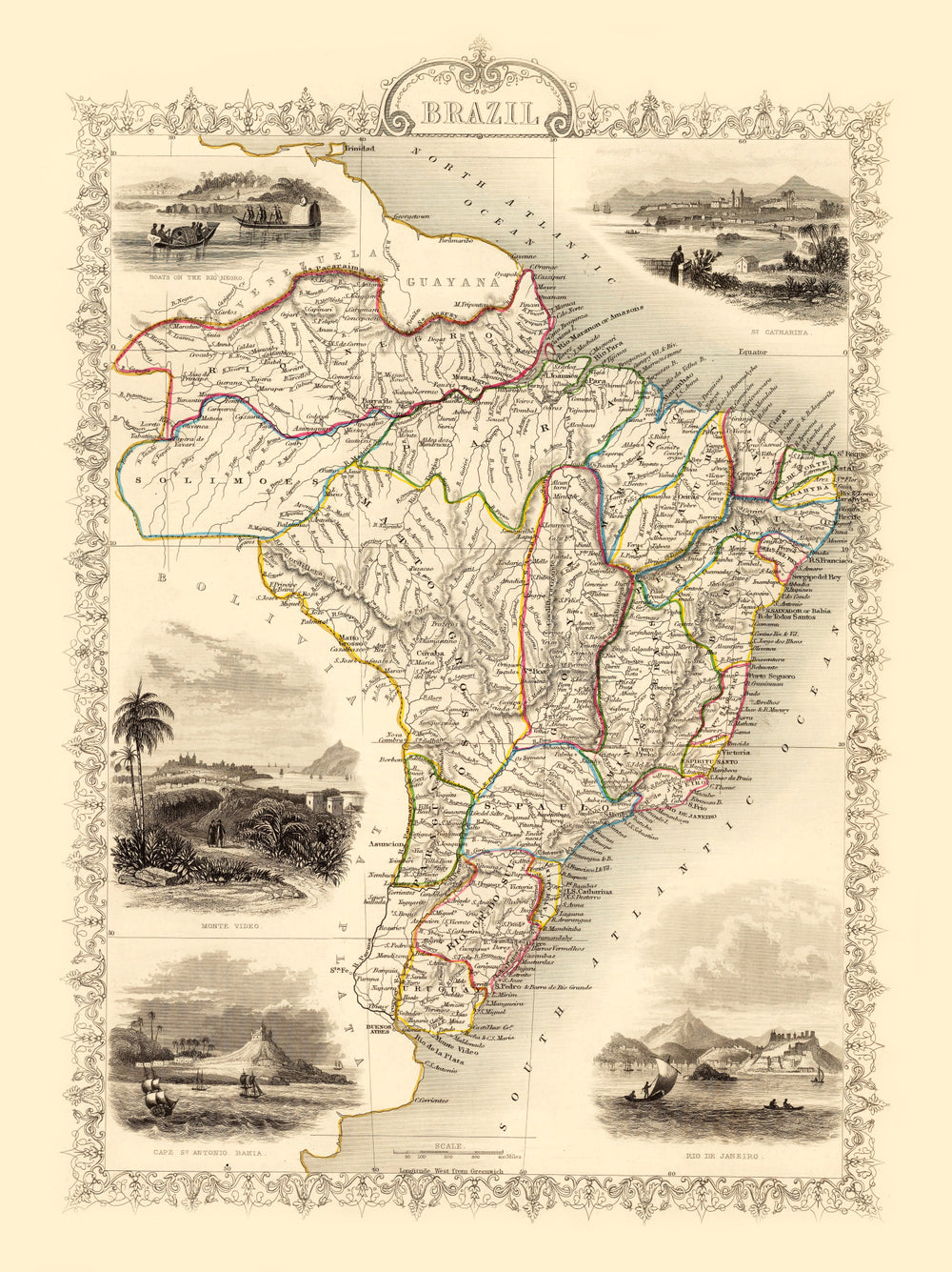 Vintage Map of Brazil 1851 print style example