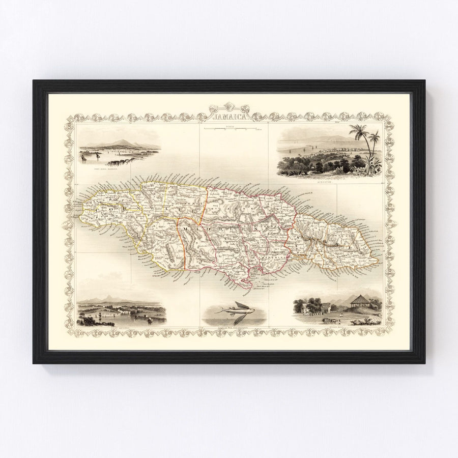 Vintage Map of Jamaica 1851