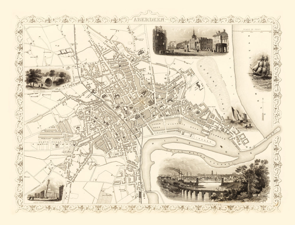 Vintage Map of Aberdeen, Scotland 1851 print style example