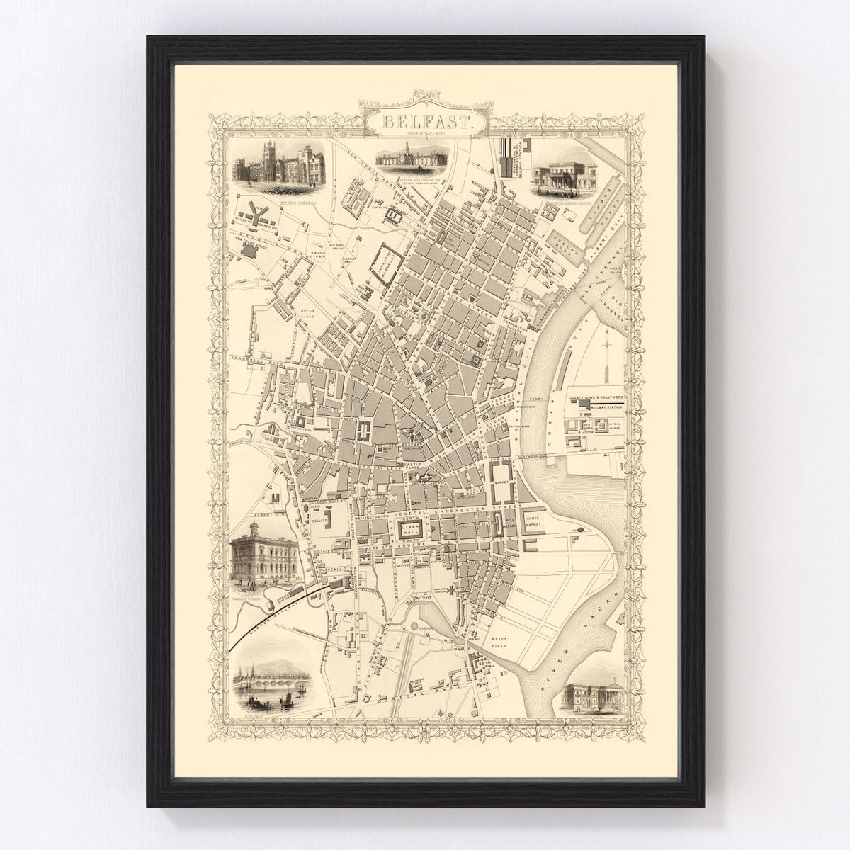 Belfast Vintage Map 1851