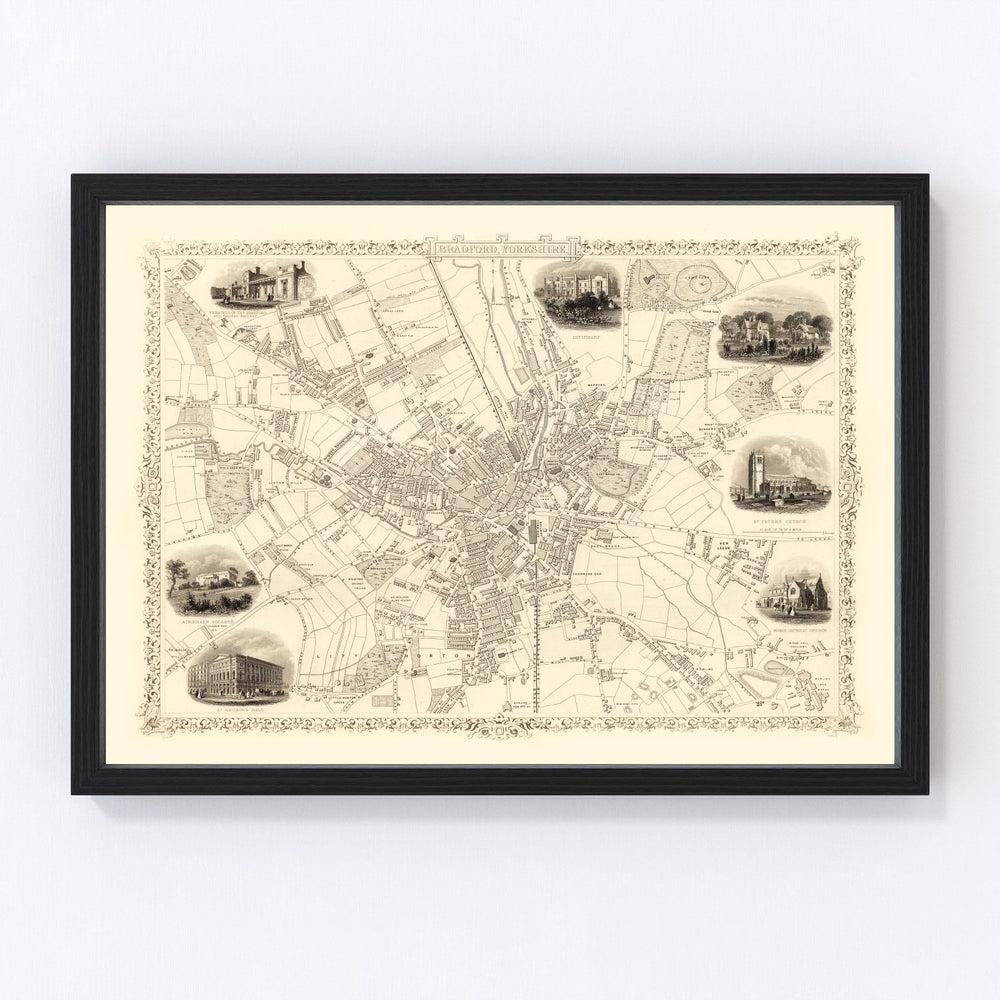 Bradford & Yorkshire Vintage Map 1851
